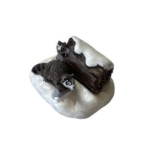 Lemax Village Collection Figurine Raccoons Bandits Log Forest Hiding Home